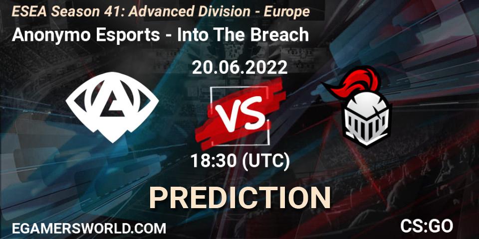 Anonymo Esports vs Into The Breach: Match Prediction. 20.06.2022 at 16:00, Counter-Strike (CS2), ESEA Season 41: Advanced Division - Europe