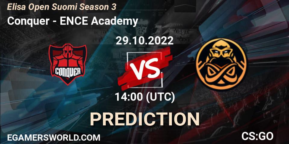 Conquer vs ENCE Academy: Match Prediction. 29.10.2022 at 14:00, Counter-Strike (CS2), Elisa Open Suomi Season 3