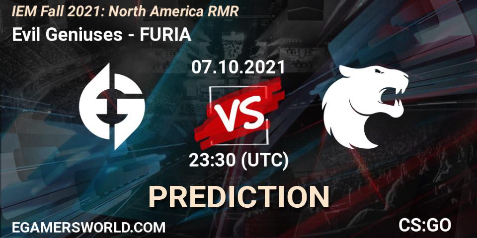 Evil Geniuses vs FURIA: Match Prediction. 07.10.2021 at 23:30, Counter-Strike (CS2), IEM Fall 2021: North America RMR