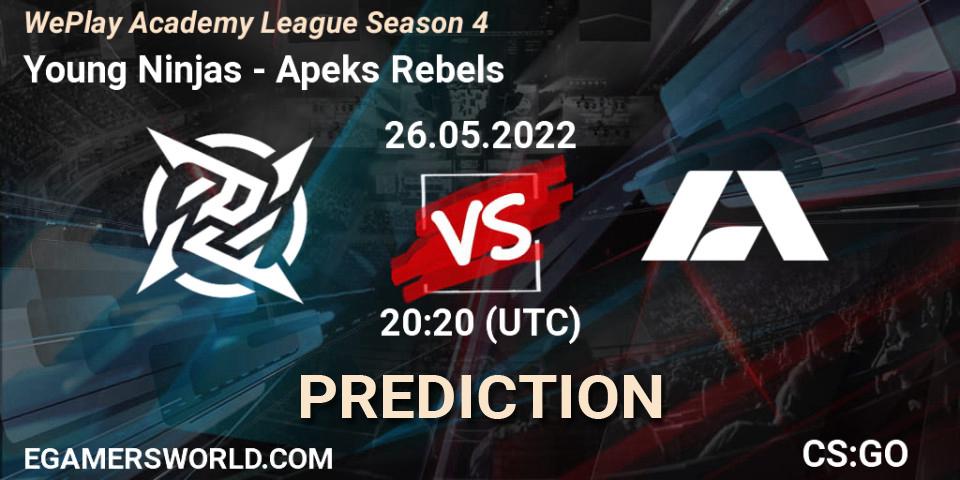 Young Ninjas vs Apeks Rebels: Match Prediction. 26.05.2022 at 20:20, Counter-Strike (CS2), WePlay Academy League Season 4