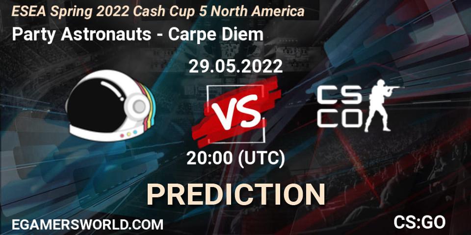 Party Astronauts vs Carpe Diem: Match Prediction. 29.05.2022 at 20:00, Counter-Strike (CS2), ESEA Cash Cup: North America - Spring 2022 #5