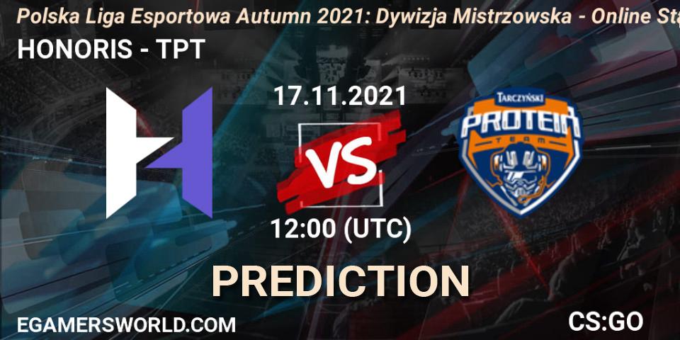 HONORIS vs TPT: Match Prediction. 17.11.2021 at 12:00, Counter-Strike (CS2), Polska Liga Esportowa Autumn 2021: Dywizja Mistrzowska - Online Stage