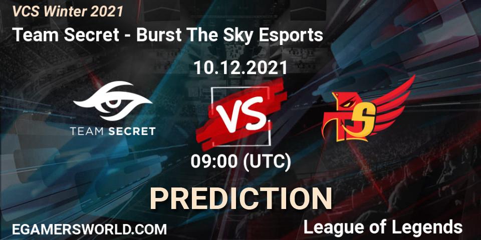 Team Secret vs Burst The Sky Esports: Match Prediction. 10.12.2021 at 09:00, LoL, VCS Winter 2021