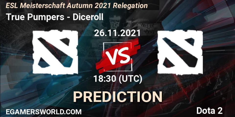 True Pumpers vs Diceroll: Match Prediction. 26.11.2021 at 18:30, Dota 2, ESL Meisterschaft Autumn 2021 Relegation