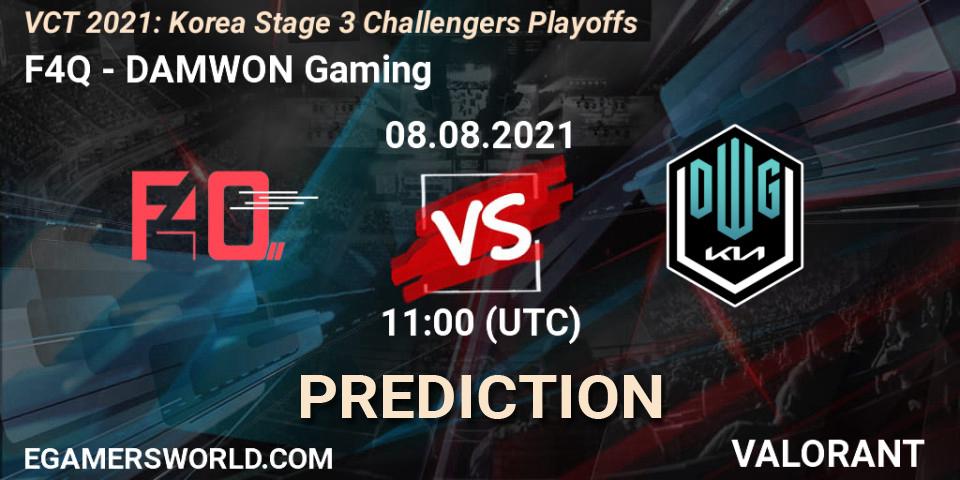 F4Q vs DAMWON Gaming: Match Prediction. 08.08.2021 at 11:00, VALORANT, VCT 2021: Korea Stage 3 Challengers Playoffs