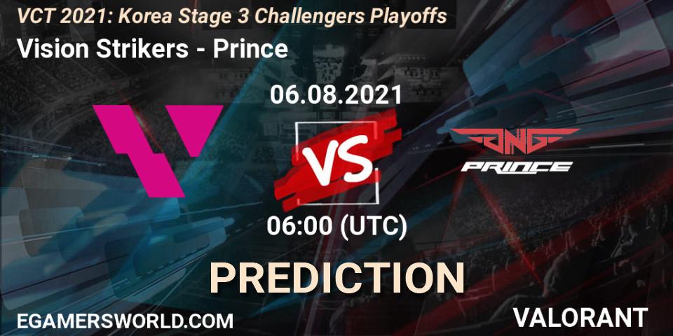 Vision Strikers vs Prince: Match Prediction. 06.08.2021 at 08:00, VALORANT, VCT 2021: Korea Stage 3 Challengers Playoffs