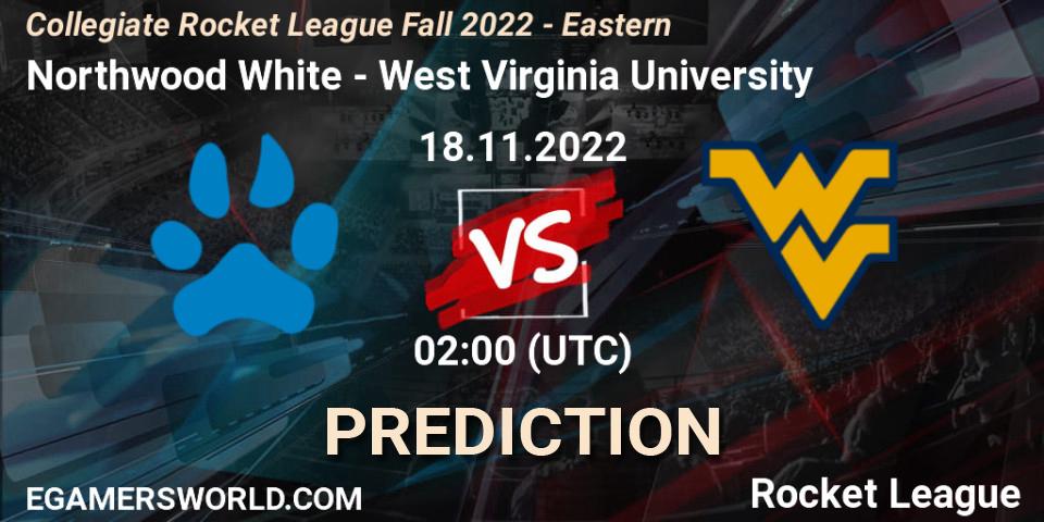 Northwood White vs West Virginia University: Match Prediction. 18.11.2022 at 02:00, Rocket League, Collegiate Rocket League Fall 2022 - Eastern