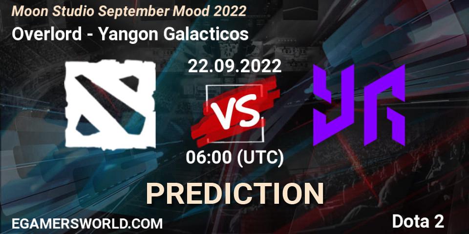 Overlord vs Yangon Galacticos: Match Prediction. 22.09.2022 at 06:25, Dota 2, Moon Studio September Mood 2022