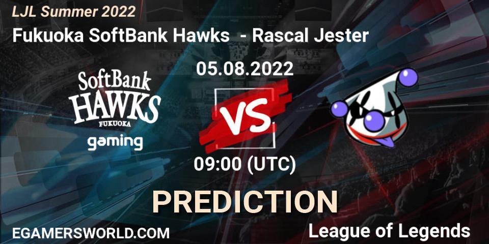 Fukuoka SoftBank Hawks vs Rascal Jester: Match Prediction. 05.08.2022 at 09:00, LoL, LJL Summer 2022