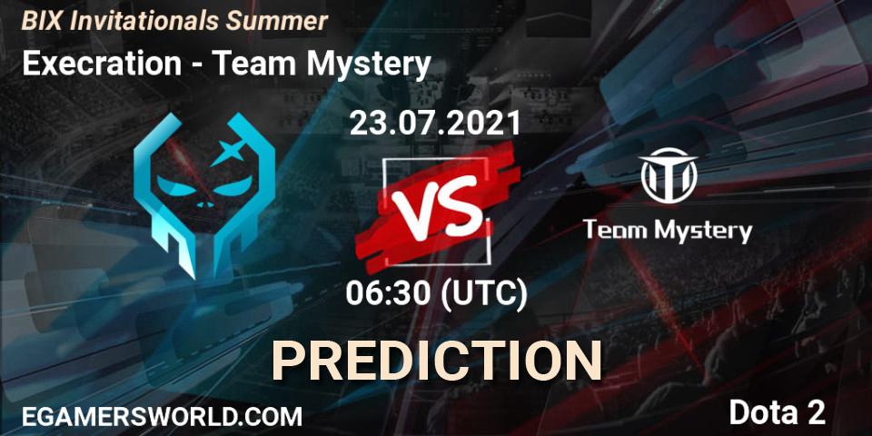 Execration vs Team Mystery: Match Prediction. 23.07.2021 at 07:04, Dota 2, BIX Invitationals Summer