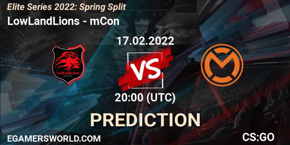 LowLandLions vs mCon: Match Prediction. 17.02.2022 at 20:00, Counter-Strike (CS2), Elite Series 2022: Spring Split