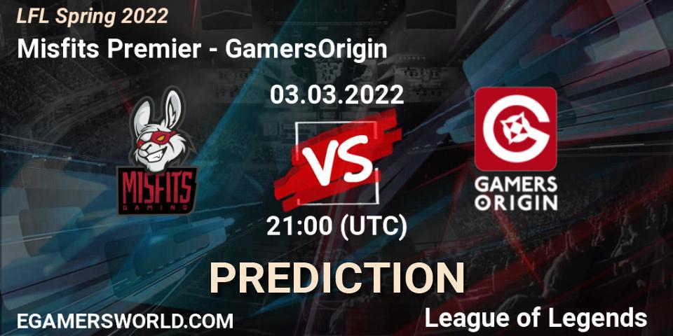 Misfits Premier vs GamersOrigin: Match Prediction. 03.03.2022 at 21:00, LoL, LFL Spring 2022