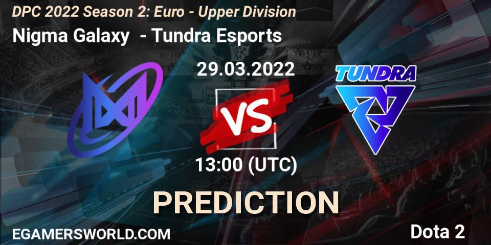 Nigma Galaxy vs Tundra Esports: Match Prediction. 29.03.2022 at 12:55, Dota 2, DPC 2021/2022 Tour 2 (Season 2): WEU (Euro) Divison I (Upper) - DreamLeague Season 17