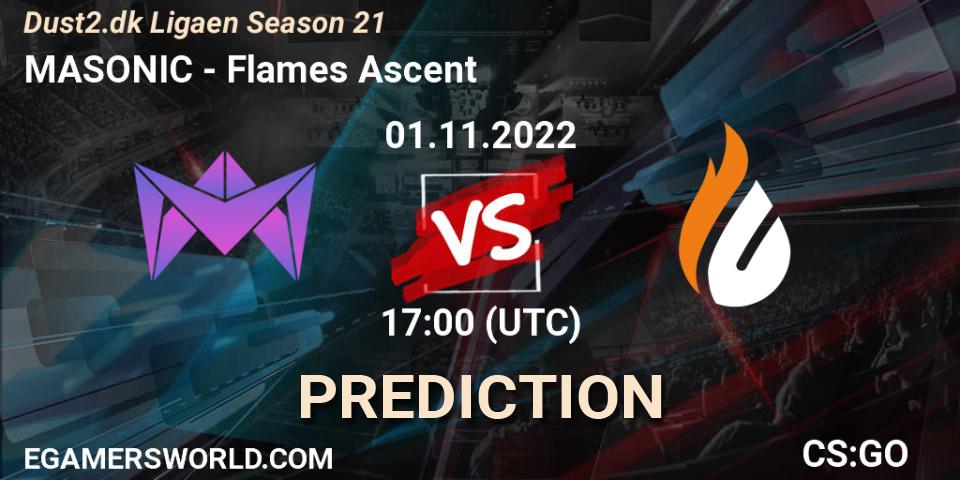 MASONIC vs Flames Ascent: Match Prediction. 09.11.2022 at 17:00, Counter-Strike (CS2), Dust2.dk Ligaen Season 21