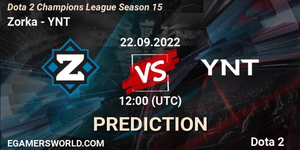 Zorka vs YNT: Match Prediction. 22.09.22, Dota 2, Dota 2 Champions League Season 15