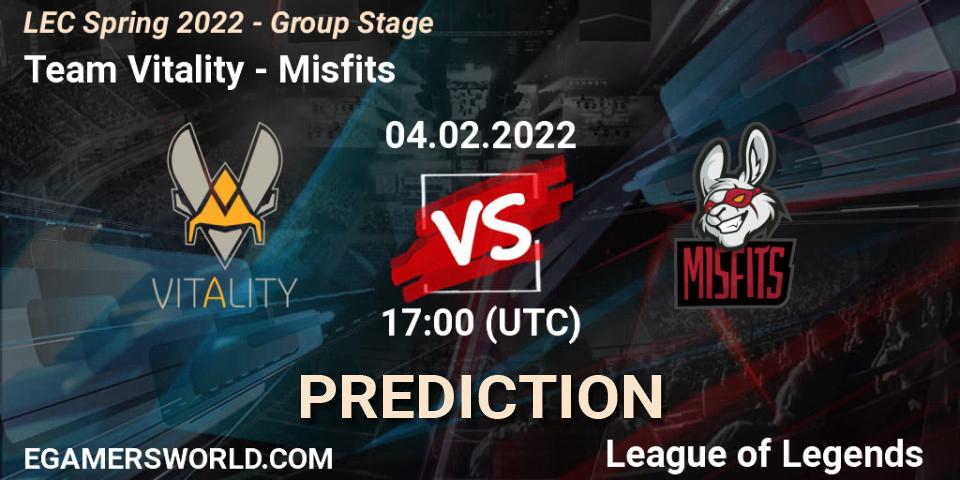 Team Vitality vs Misfits: Match Prediction. 04.02.22, LoL, LEC Spring 2022 - Group Stage