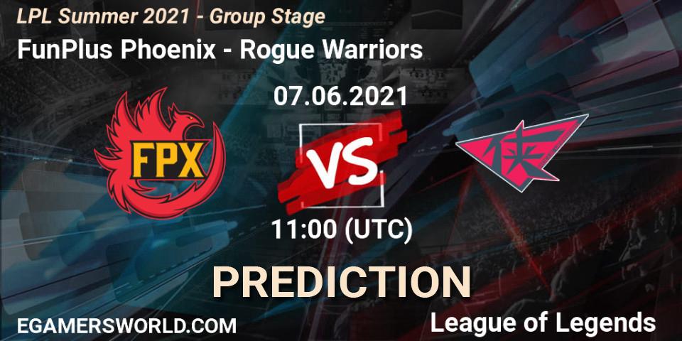 FunPlus Phoenix vs Rogue Warriors: Match Prediction. 07.06.21, LoL, LPL Summer 2021 - Group Stage