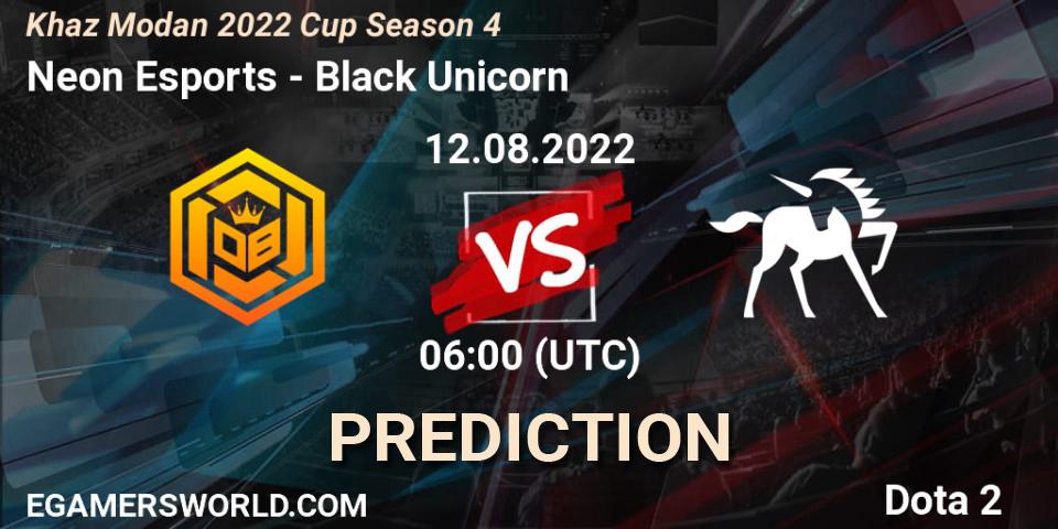 Neon Esports vs Black Unicorn: Match Prediction. 12.08.2022 at 06:21, Dota 2, Khaz Modan 2022 Cup Season 4