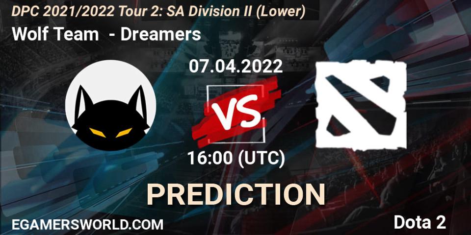 Wolf Team vs Dreamers: Match Prediction. 07.04.2022 at 16:11, Dota 2, DPC 2021/2022 Tour 2: SA Division II (Lower)