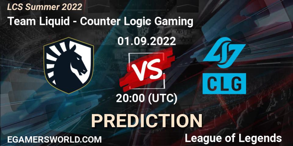 Team Liquid vs Counter Logic Gaming: Match Prediction. 01.09.22, LoL, LCS Summer 2022