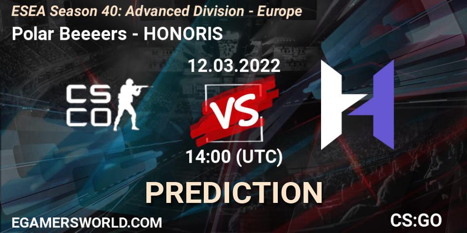 Polar Beeeers vs HONORIS: Match Prediction. 12.03.2022 at 14:00, Counter-Strike (CS2), ESEA Season 40: Advanced Division - Europe