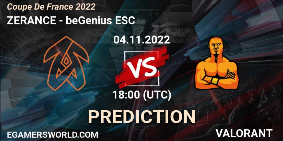 ZERANCE vs beGenius ESC: Match Prediction. 04.11.2022 at 17:30, VALORANT, Coupe De France 2022