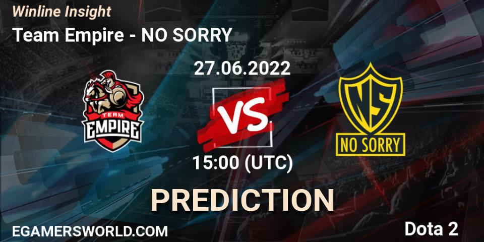 Team Empire vs NO SORRY: Match Prediction. 27.06.2022 at 15:01, Dota 2, Winline Insight
