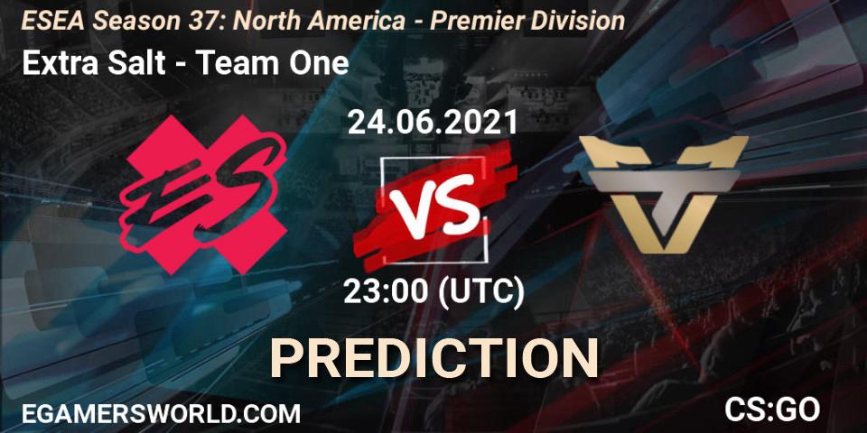 Extra Salt vs Team One: Match Prediction. 24.06.2021 at 23:00, Counter-Strike (CS2), ESEA Season 37: North America - Premier Division
