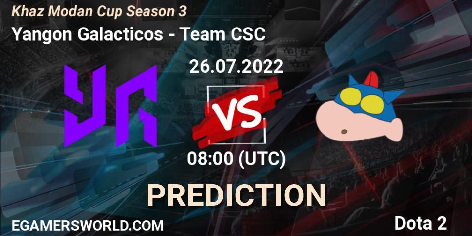 Yangon Galacticos vs Team CSC: Match Prediction. 26.07.2022 at 08:35, Dota 2, Khaz Modan Cup Season 3