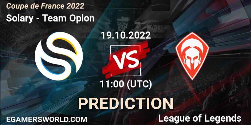 Solary vs Team Oplon: Match Prediction. 19.10.2022 at 11:00, LoL, Coupe de France 2022