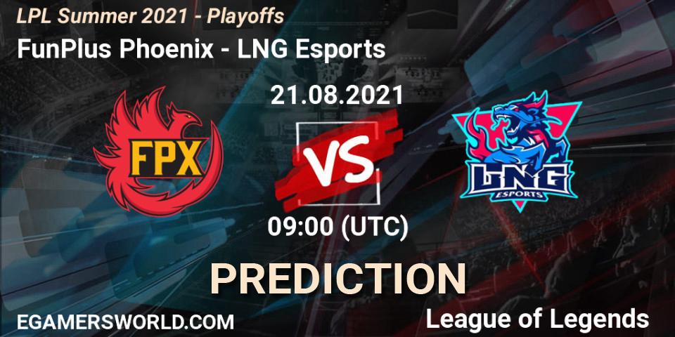 FunPlus Phoenix vs LNG Esports: Match Prediction. 21.08.2021 at 09:30, LoL, LPL Summer 2021 - Playoffs