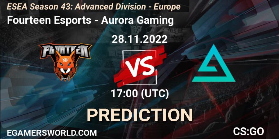 Fourteen Esports vs Aurora: Match Prediction. 28.11.22, CS2 (CS:GO), ESEA Season 43: Advanced Division - Europe