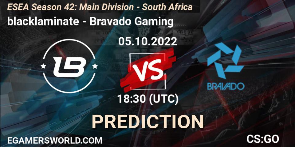 blacklaminate vs Bravado Gaming: Match Prediction. 05.10.2022 at 18:50, Counter-Strike (CS2), ESEA Season 42: Main Division - South Africa