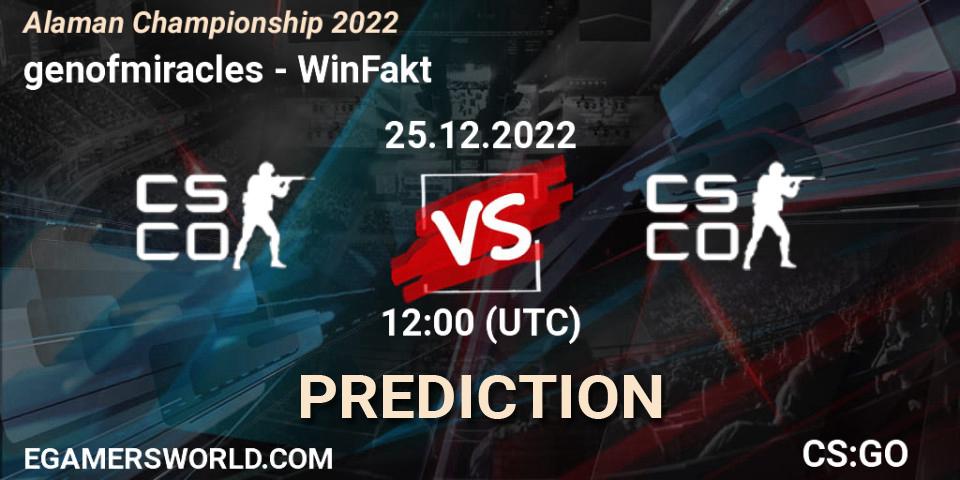 genofmiracles vs WinFakt: Match Prediction. 25.12.2022 at 12:00, Counter-Strike (CS2), Alaman Championship 2022