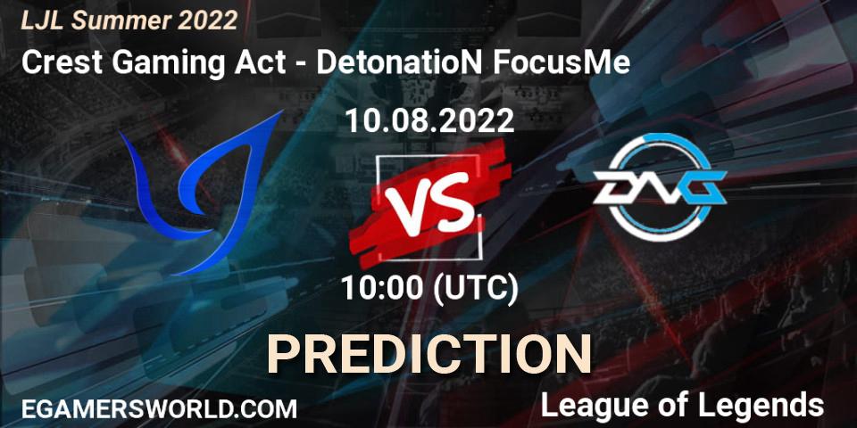 Crest Gaming Act vs DetonatioN FocusMe: Match Prediction. 10.08.2022 at 10:00, LoL, LJL Summer 2022