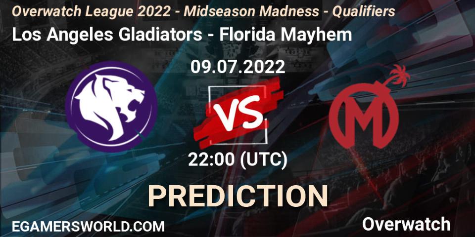 Los Angeles Gladiators vs Florida Mayhem: Match Prediction. 09.07.2022 at 22:45, Overwatch, Overwatch League 2022 - Midseason Madness - Qualifiers