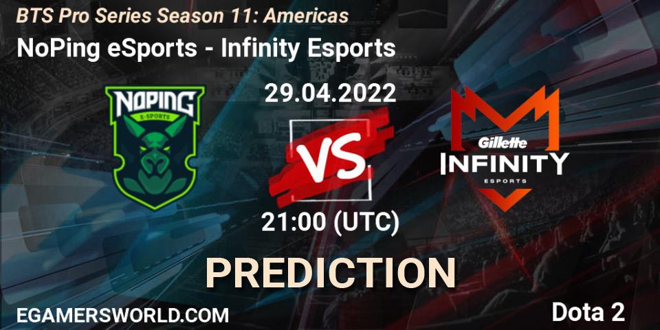 NoPing eSports vs Infinity Esports: Match Prediction. 29.04.2022 at 21:02, Dota 2, BTS Pro Series Season 11: Americas