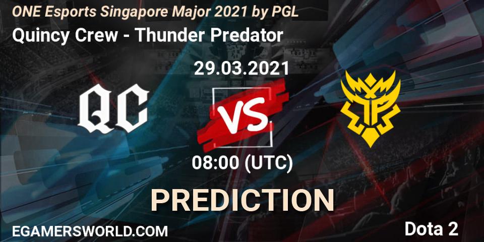 Quincy Crew vs Thunder Predator: Match Prediction. 29.03.2021 at 09:28, Dota 2, ONE Esports Singapore Major 2021