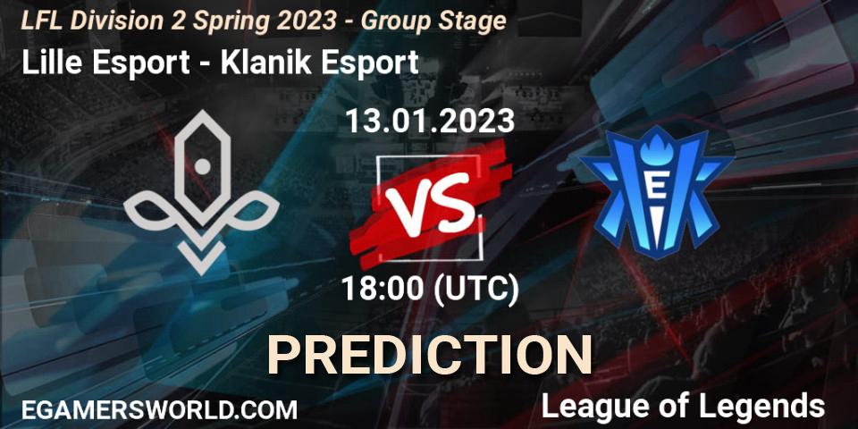 Lille Esport vs Klanik Esport: Match Prediction. 13.01.2023 at 18:00, LoL, LFL Division 2 Spring 2023 - Group Stage