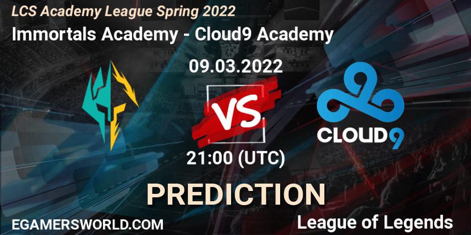 Immortals Academy vs Cloud9 Academy: Match Prediction. 09.03.2022 at 21:00, LoL, LCS Academy League Spring 2022