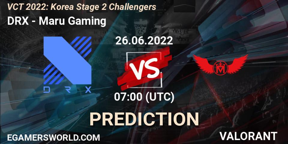 DRX vs Maru Gaming: Match Prediction. 26.06.2022 at 07:00, VALORANT, VCT 2022: Korea Stage 2 Challengers