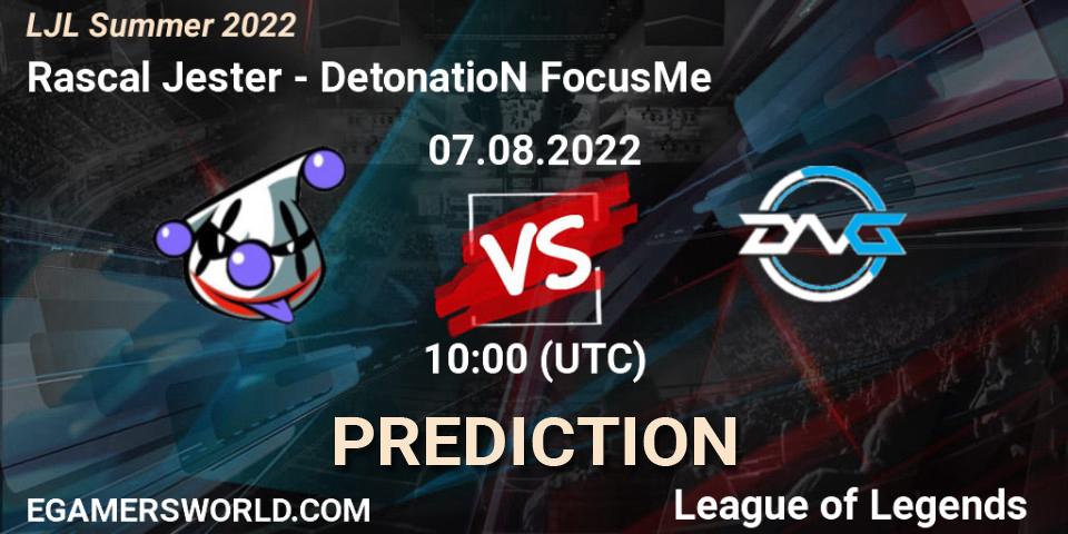 Rascal Jester vs DetonatioN FocusMe: Match Prediction. 07.08.22, LoL, LJL Summer 2022