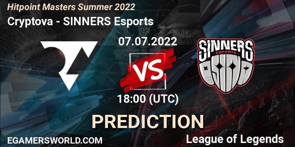 Cryptova vs SINNERS Esports: Match Prediction. 07.07.2022 at 18:10, LoL, Hitpoint Masters Summer 2022