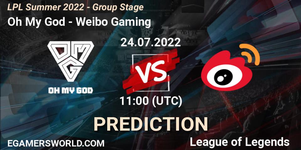 Oh My God vs Weibo Gaming: Match Prediction. 24.07.2022 at 11:00, LoL, LPL Summer 2022 - Group Stage