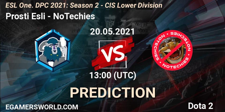 Prosti Esli vs NoTechies: Match Prediction. 20.05.2021 at 12:57, Dota 2, ESL One. DPC 2021: Season 2 - CIS Lower Division