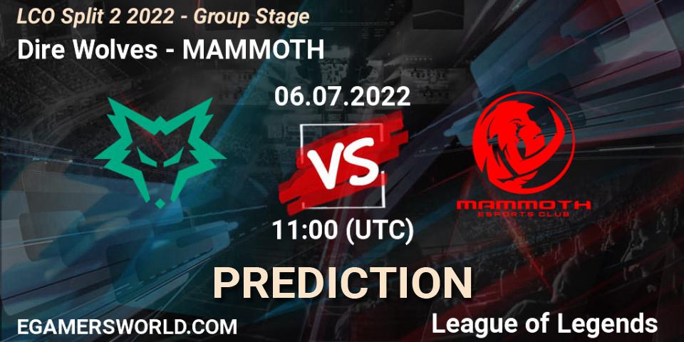 Dire Wolves vs MAMMOTH: Match Prediction. 06.07.2022 at 11:30, LoL, LCO Split 2 2022 - Group Stage
