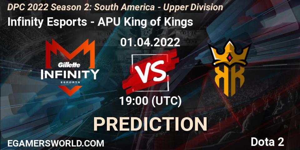 Infinity Esports vs APU King of Kings: Match Prediction. 01.04.2022 at 19:07, Dota 2, DPC 2021/2022 Tour 2 (Season 2): SA Division I (Upper)