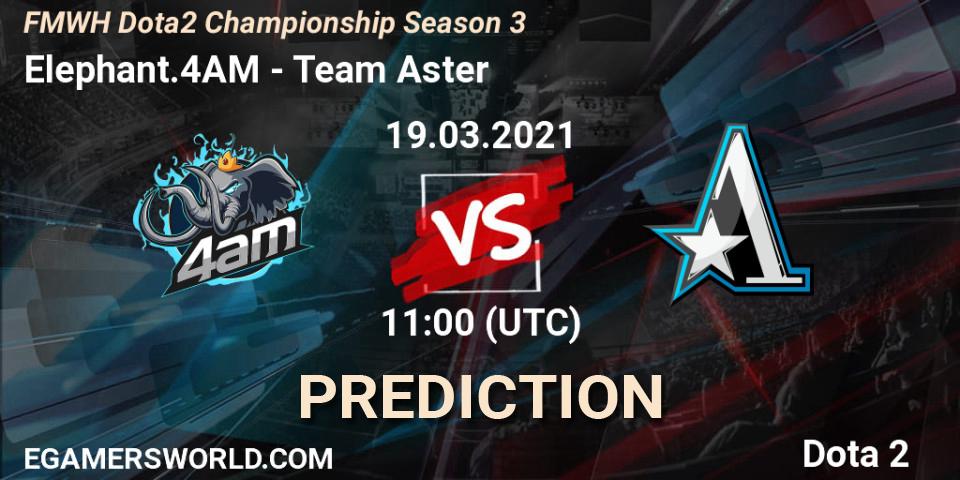Elephant.4AM vs Team Aster: Match Prediction. 19.03.2021 at 11:36, Dota 2, FMWH Dota2 Championship Season 3