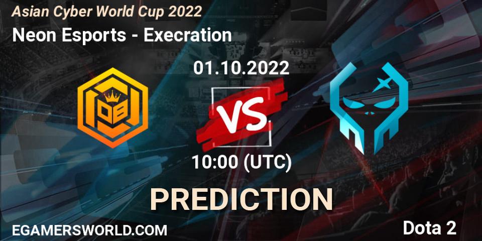 Neon Esports vs Execration: Match Prediction. 01.10.2022 at 10:01, Dota 2, Asian Cyber World Cup 2022