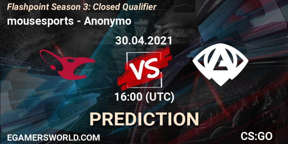 mousesports vs Anonymo: Match Prediction. 30.04.2021 at 13:00, Counter-Strike (CS2), Flashpoint Season 3: Closed Qualifier